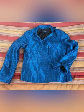 Jones Wear Shiny Blue Lightweight Button-Up Jacket